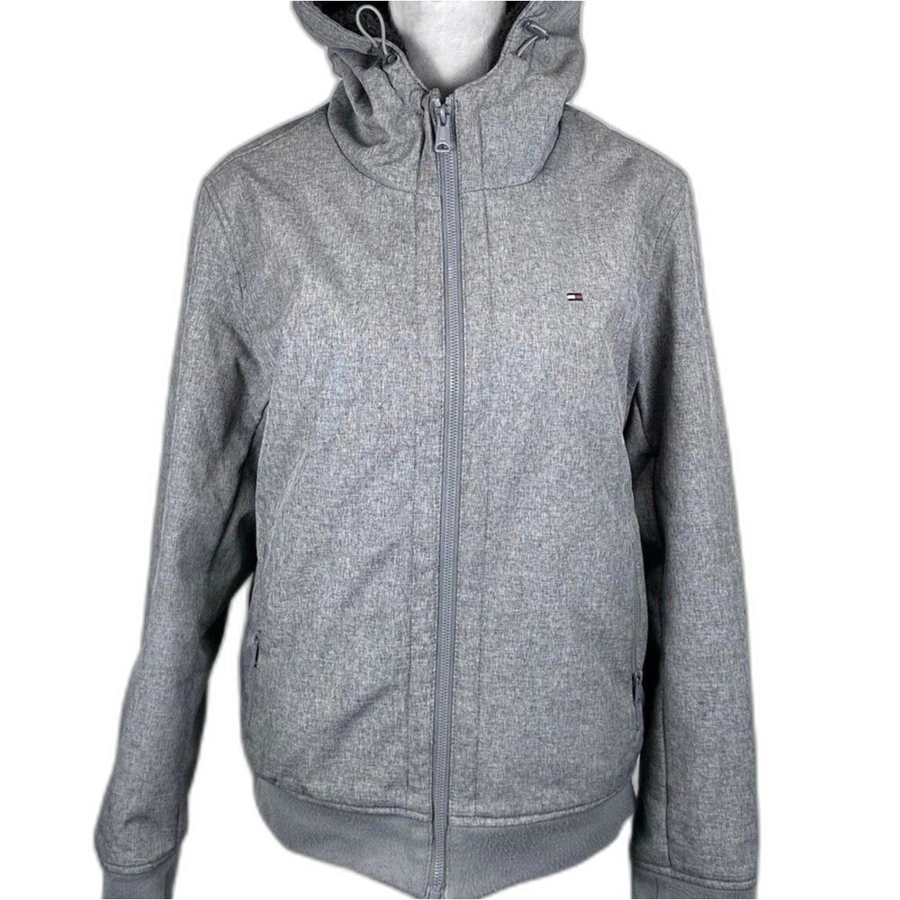 Tommy Hilfiger Mens S Womens M Sherpa Lined Hooded Hoodie Jacket S Gray Full Zip